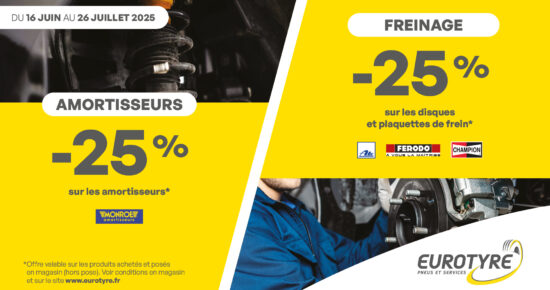 promotion amortisseurs et freinage été 2025 avec Eurotyre